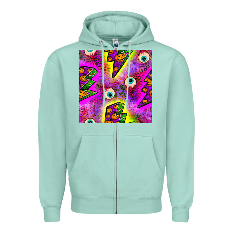Halloween Thunders Seamless Pattern Zipper Hoodie by BundleAndBundleShop | Teevron