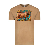 Brahman Bull With Aztec Sunflower And Leopard Background Vintage Tee | Teevron