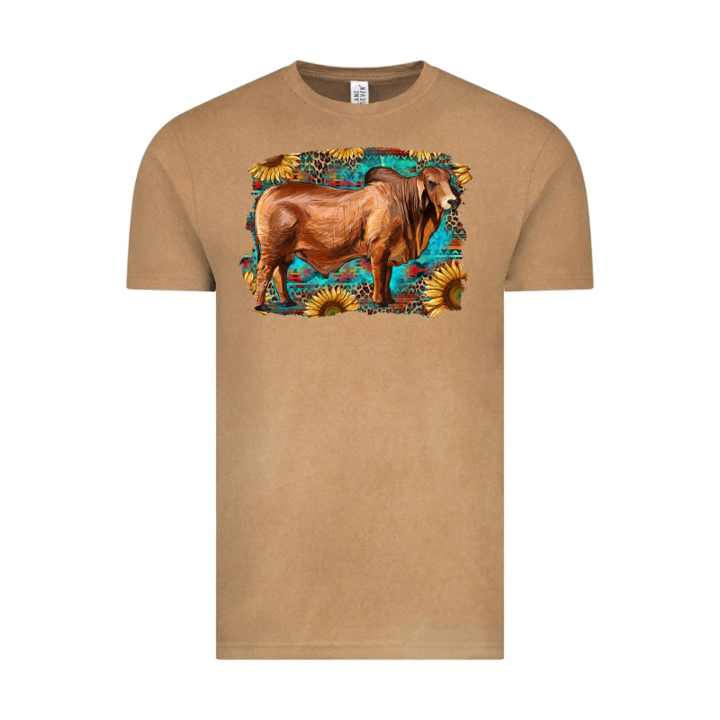 Brahman Bull With Aztec Sunflower And Leopard Background Vintage Tee by RanaPortraitStore | Teevron