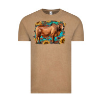 Vintage Coffee brahman bull with aztec sunflower and leopard background Vintage Tee - RanaPortraitStore