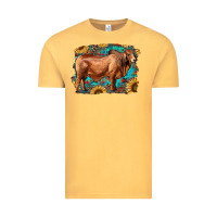 Vintage Mustard brahman bull with aztec sunflower and leopard background Vintage Tee - RanaPortraitStore