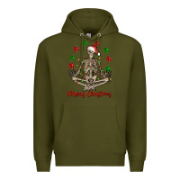 Army Green Merry Christmas skeleton Premium Hoodie - NancyCooperArtShop