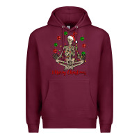 Burgundy Merry Christmas skeleton Premium Hoodie - NancyCooperArtShop