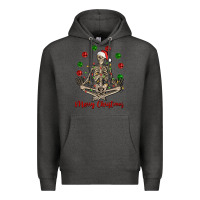 Charcoal Heather Merry Christmas skeleton Premium Hoodie - NancyCooperArtShop