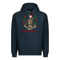 Navy Merry Christmas skeleton Premium Hoodie - NancyCooperArtShop
