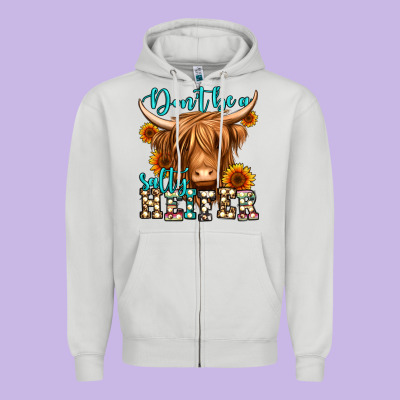 Don't Be A Salty Heifer Long Haired Cow Zipper Hoodie Designed By Jasminsmagicworld