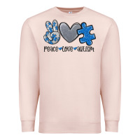 Pale Pink peace love autism Premium Sweatshirt - MaliasSmallBusiness