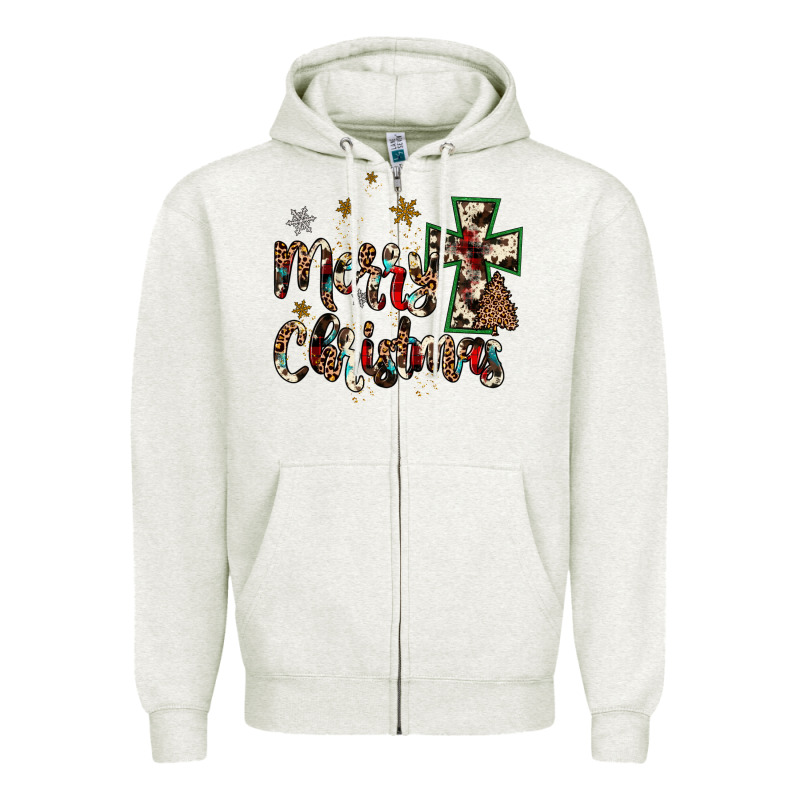 Merry Christmas Wood Slice Ornament Zipper Hoodie by JahusDesignShop | Teevron