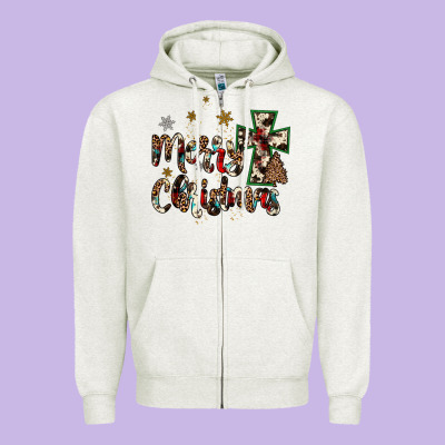 Merry Christmas Wood Slice Ornament Zipper Hoodie Designed By Jahusdesignshop