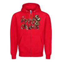 Red merry christmas wood slice ornament Zipper Hoodie - JahusDesignShop