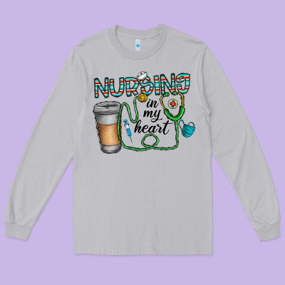 Nursing İn My Heart Long Sleeve Tee Designed By Cowhidedigitalart