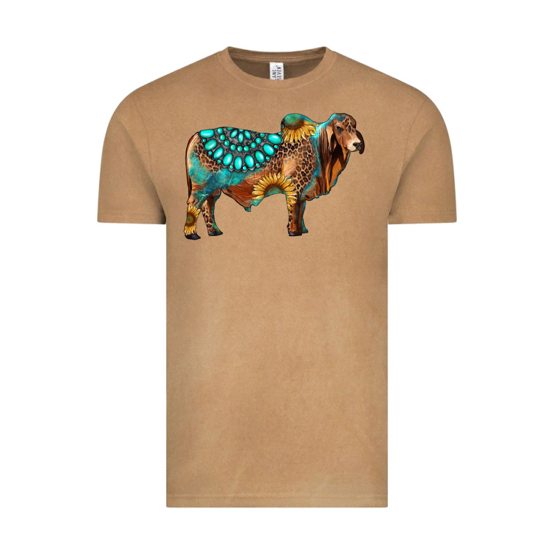 Brahman Bull Gemstone Turquoise And Sunflower Vintage Tee by RanaPortraitStore | Teevron