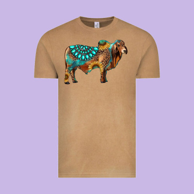 Brahman Bull Gemstone Turquoise And Sunflower Vintage Tee Designed By Ranaportraitstore