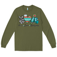 Army Green peace love nursing Long Sleeve Tee - CowhideDigitalArt
