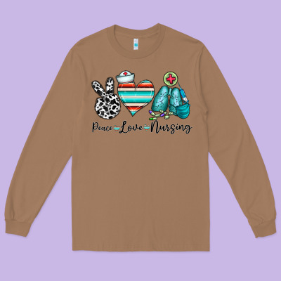 Peace Love Nursing Long Sleeve Tee Designed By Cowhidedigitalart
