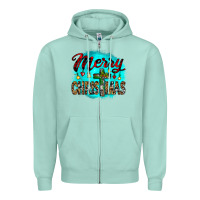 Seafoam merry christmas wood slice ornament Zipper Hoodie - JahusDesignShop