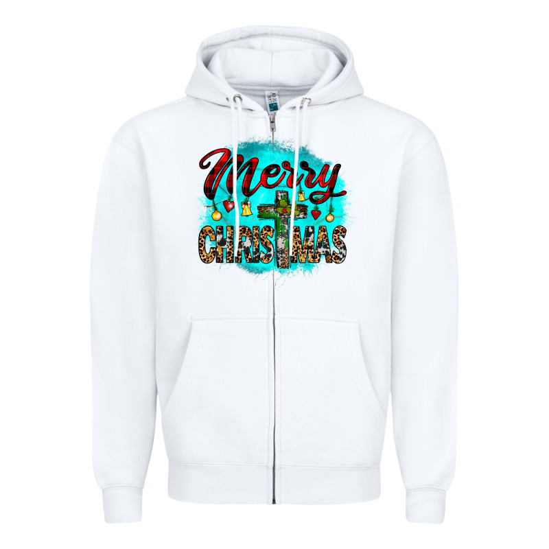 Merry Christmas Wood Slice Ornament Zipper Hoodie by JahusDesignShop | Teevron