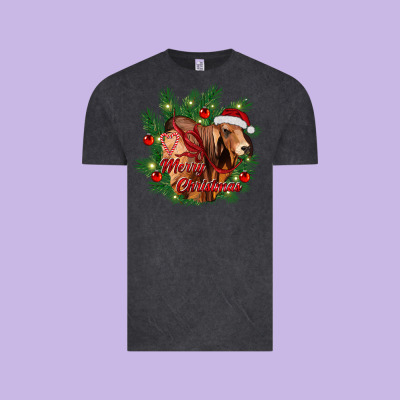 Merry Christmas Brahman Bull Vintage Tee Designed By Ranaportraitstore