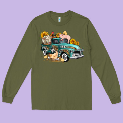 Western Farm Truck Coop Animals Farm Animals Long Sleeve Tee Designed By Fadigitalartstudio