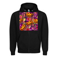 Black halloween witchy pumpkin seamless pattern Zipper Hoodie - BundleAndBundleShop