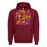 Burgundy halloween witchy pumpkin seamless pattern Zipper Hoodie - BundleAndBundleShop