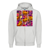 Dove Grey halloween witchy pumpkin seamless pattern Zipper Hoodie - BundleAndBundleShop