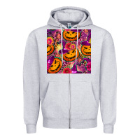 Heather Grey halloween witchy pumpkin seamless pattern Zipper Hoodie - BundleAndBundleShop