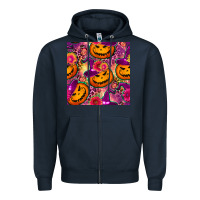 Navy halloween witchy pumpkin seamless pattern Zipper Hoodie - BundleAndBundleShop