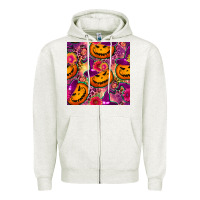 Oatmeal Heather halloween witchy pumpkin seamless pattern Zipper Hoodie - BundleAndBundleShop