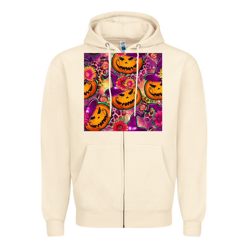 Halloween Witchy Pumpkin Seamless Pattern Zipper Hoodie by BundleAndBundleShop | Teevron