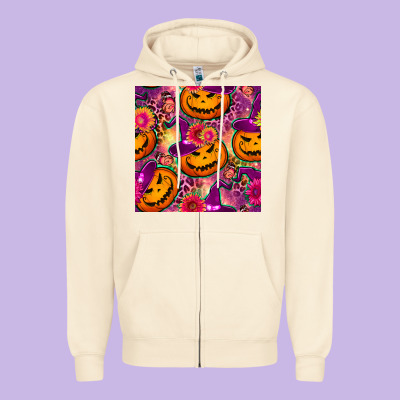 Halloween Witchy Pumpkin Seamless Pattern Zipper Hoodie Designed By Bundleandbundleshop