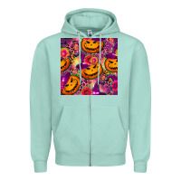 Seafoam halloween witchy pumpkin seamless pattern Zipper Hoodie - BundleAndBundleShop