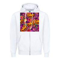 White halloween witchy pumpkin seamless pattern Zipper Hoodie - BundleAndBundleShop