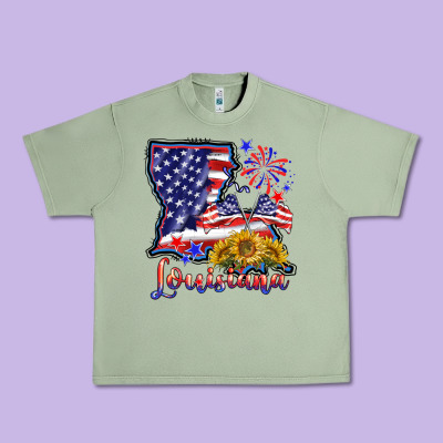 4th Of July  Louisiana Map Urban Heavy Tee Designed By Barkaloodesign