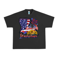 Pigment Black 4th of july  louisiana map Urban Heavy Tee - BarkalooDesign