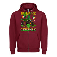 Burgundy shamrocks crusher monster truck with shamrocks Zipper Hoodie - AdoDesignShop