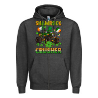 Charcoal Heather shamrocks crusher monster truck with shamrocks Zipper Hoodie - AdoDesignShop