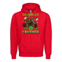 Red shamrocks crusher monster truck with shamrocks Zipper Hoodie - AdoDesignShop
