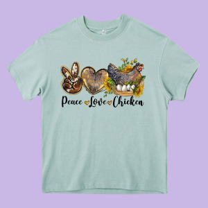 Peace Love Chicken Heavy Core Tee Designed By Lillyallendesigns