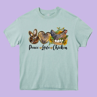 Peace Love Chicken Heavy Core Tee Designed By Lillyallendesigns
