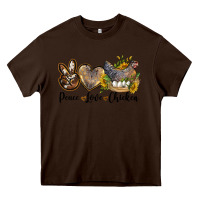 Chocolate Brown peace love chicken Heavy Core Tee - LillyAllenDesigns
