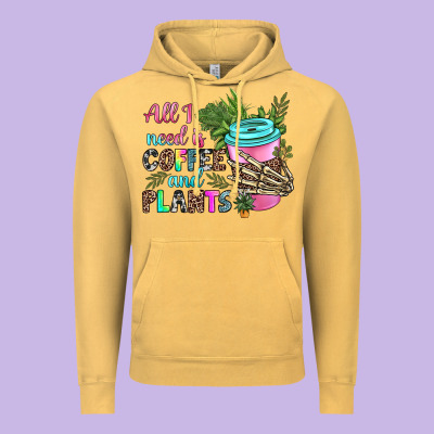 All I Need Is Coffee And Plants Vintage Hoodie Designed By Texasbilliewilder