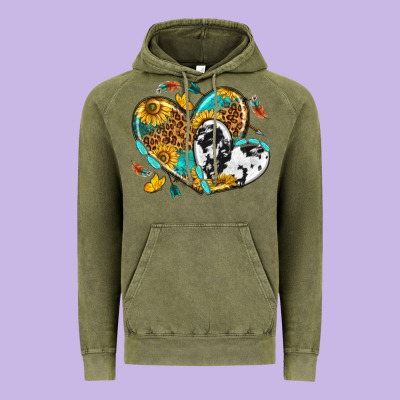 Cowhide Leopard Hearts Vintage Hoodie Designed By Texasbilliewilder