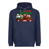 Navy merry christmas snowman and farm animals truck Heavyweight Hoodie - Jasminsmagicworld