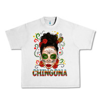 Lunar Rock Mexicana Skull Girl Messy Bun Urban Heavy Tee - texasbilliewilder