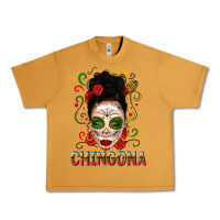 Peanut Butter Mexicana Skull Girl Messy Bun Urban Heavy Tee - texasbilliewilder
