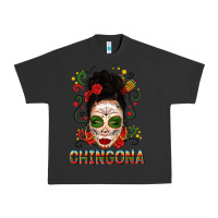 Pigment Black Mexicana Skull Girl Messy Bun Urban Heavy Tee - texasbilliewilder