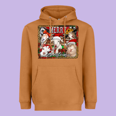 Merry Christmas Goats Heavyweight Hoodie Designed By Jasminsmagicworld
