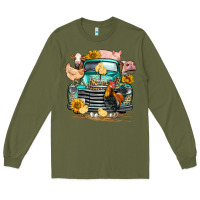 Army Green farm truck farm animals Long Sleeve Tee - FaDigitalArtStudio