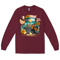 Burgundy farm truck farm animals Long Sleeve Tee - FaDigitalArtStudio